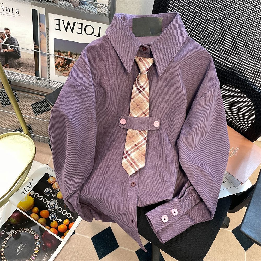 Áo Sơ Mi Tay Dài Vải Nhung Phong Cách Hong Kong Thời Trang Xuân Thu Cho Cặp Đôi