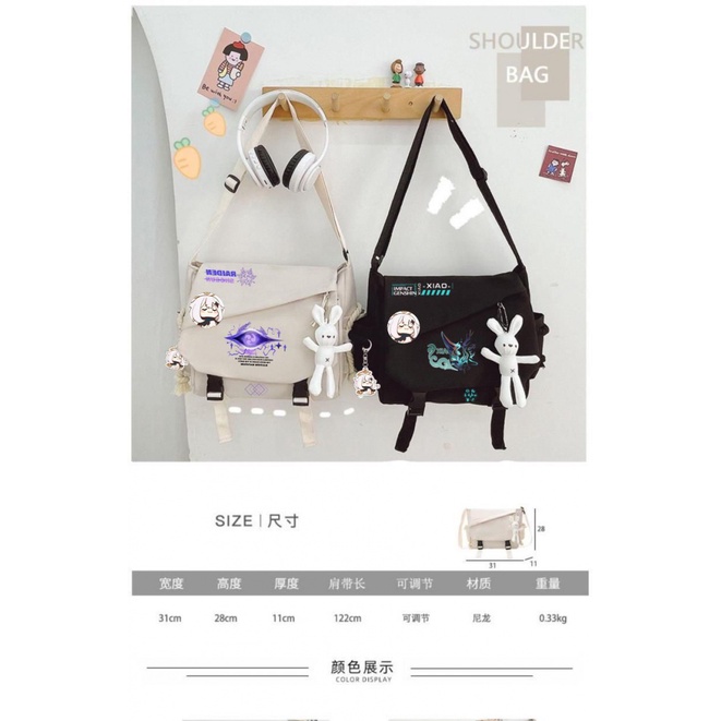 ★Genshin Impact★Anime nghiêng túi sinh viên chức năng thể thao túi xách công suất lớn cho nam giới