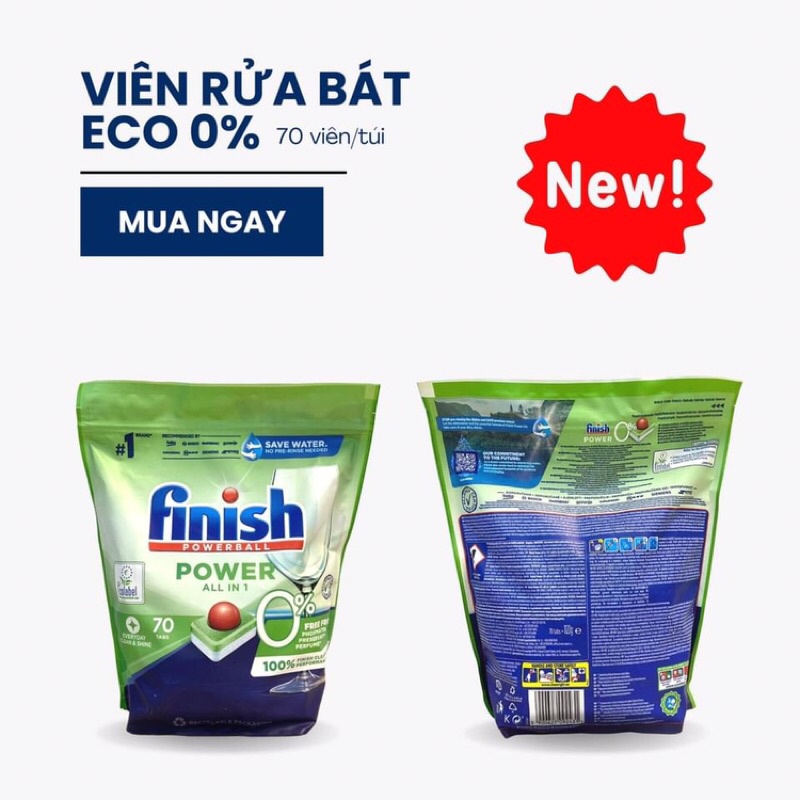 Viên rửa bát cho máy rửa bát Finish Eco 0% 70 viên - Viên rửa bát Finish nhập khẩu