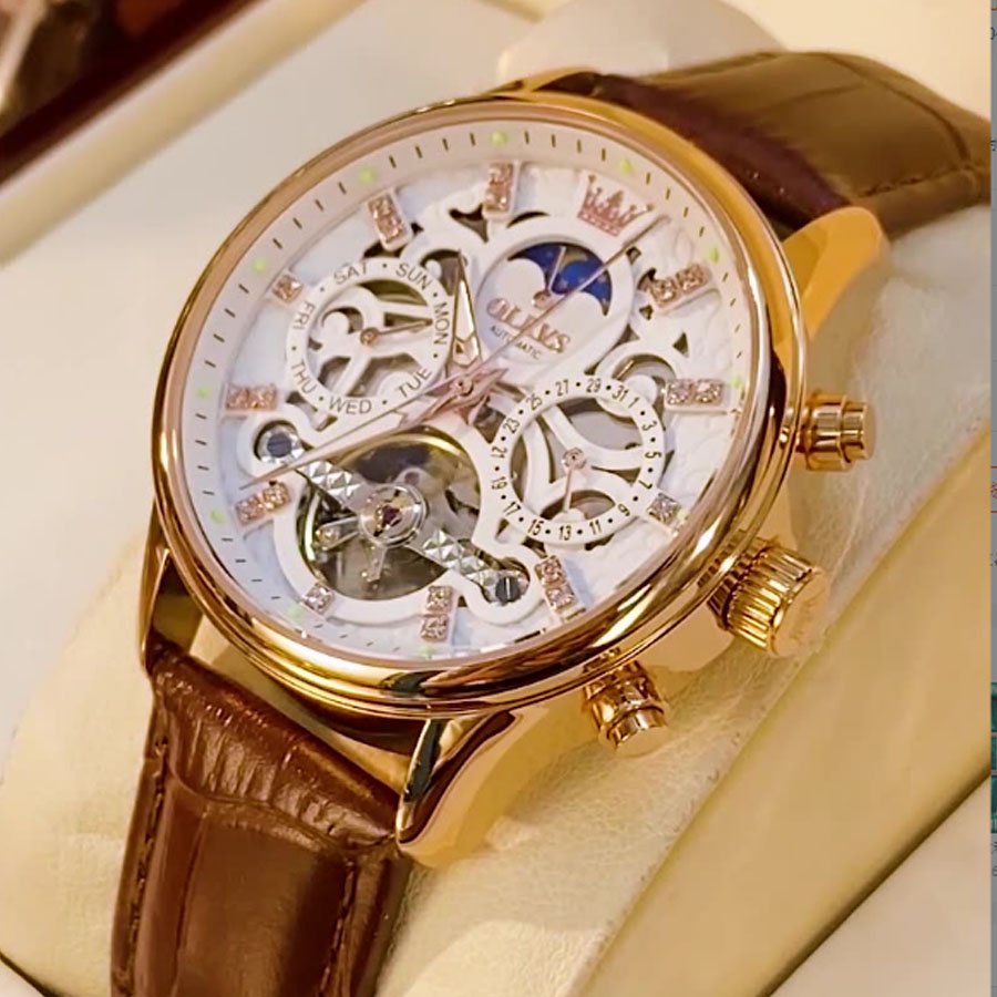 Đồng hồ nam cao cấp Olevs size 40mm,dây đeo bằng da,chống nước 30m,bảo hành toàn quốc 12 tháng chín hãng Olevs