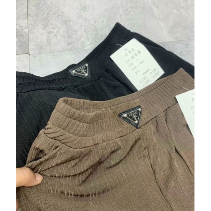 Quần ống rộng baggy tăm thái nhún cạp chun chữ loại 1 form chuẩn phối áo croptop màu đen nâu trắng bigsize tchic