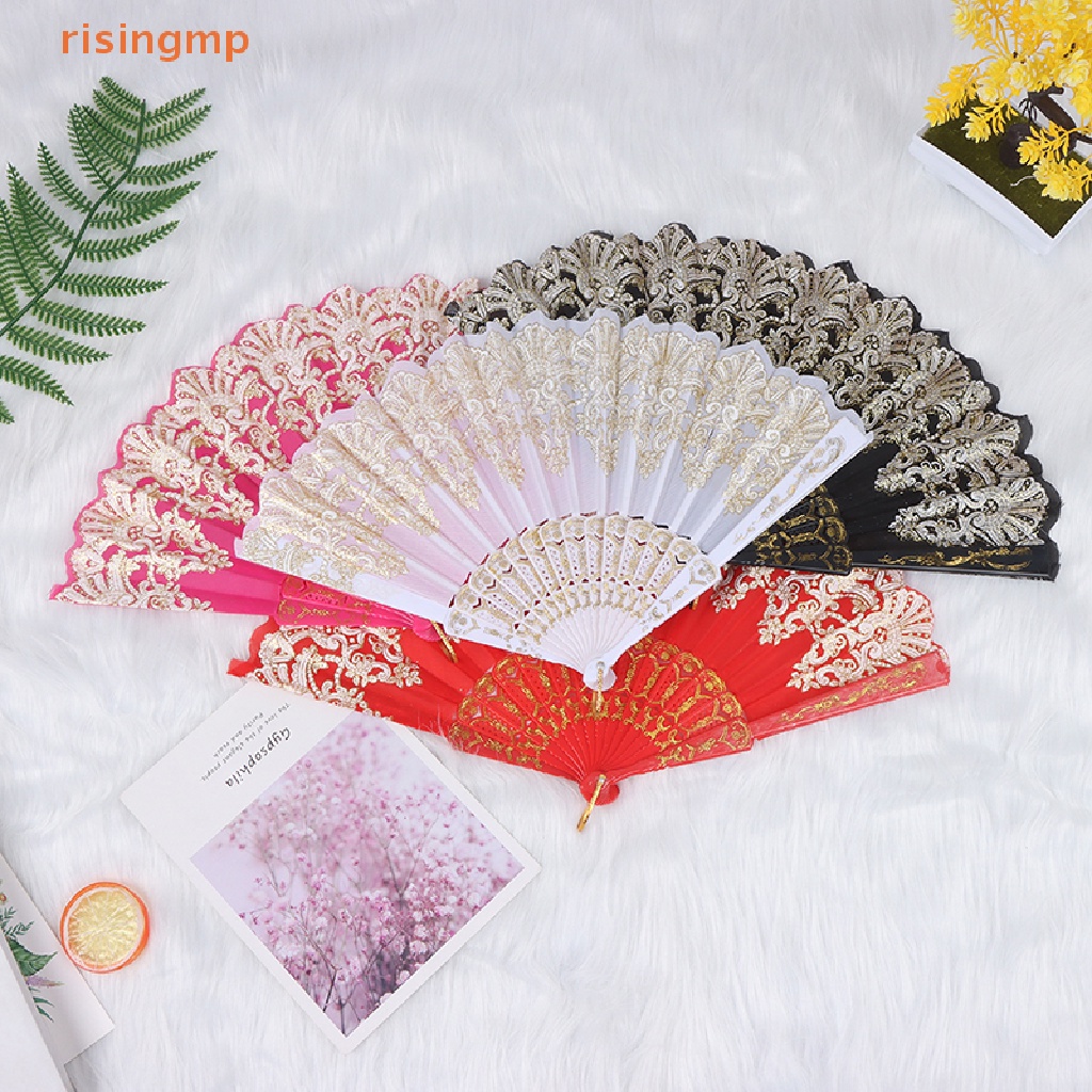 Quạt Xếp Cầm Tay Bằng Lụa Phối Ren Hoa Phong Cách Tây Ban Nha