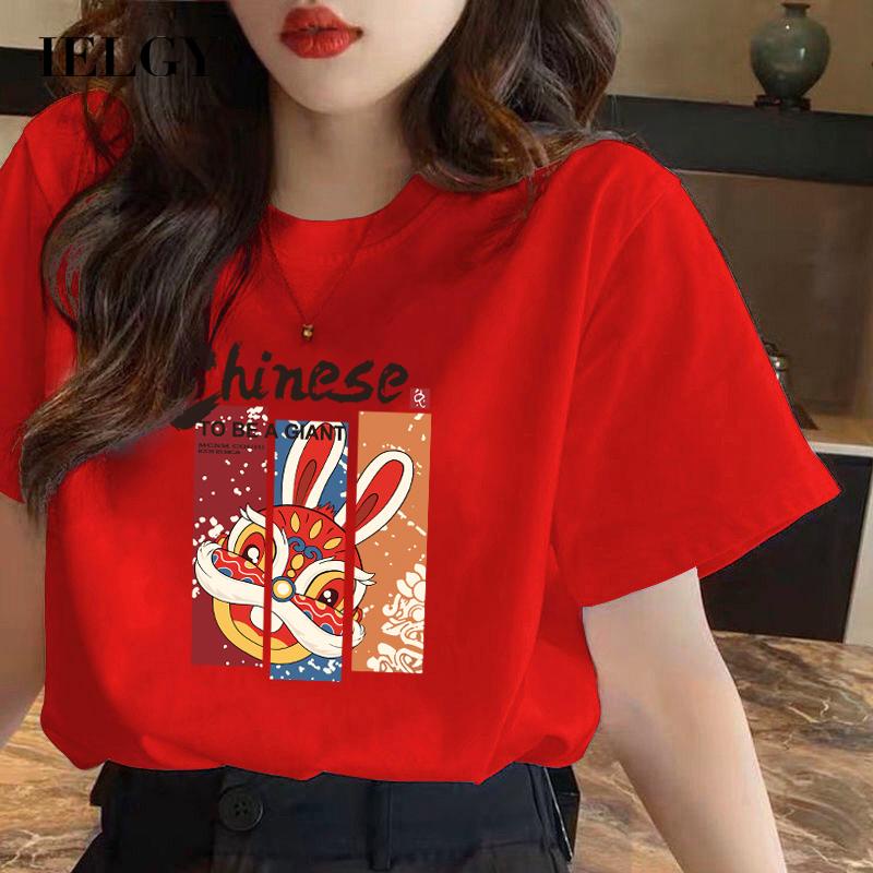 IELGY   Áo Thun Tay Ngắn Dáng Rộng In Họa Tiết Đơn Giản Dễ Phối Đồ Thời Trang Cho Nữ