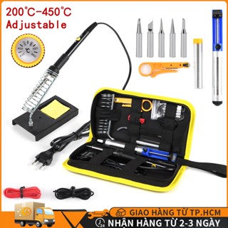 bộ 15 món Mỏ hàn thiếc điều chỉnh nhiệt độ, máy hàn chì mini, 60w 220v phụ kiện hàn, thiếc hàn, bộ mũi hàn, kệ hàn