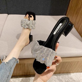 Guốc quai gắn nhũ gót vuông 5p mã e13nhu