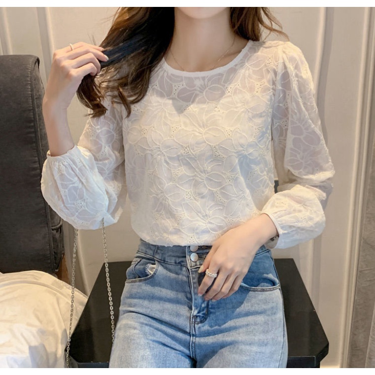 Áo Sơ Mi Trắng Tay Dài Cổ Tròn Đơn Giản Thời Trang Mùa Xuân Mới Dành Cho Bạn Nữ