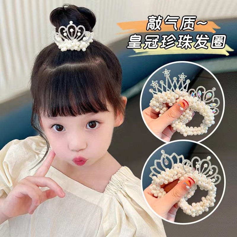 Dây Cột Tóc Cao Su Hình Vương Miện Công Chúa Đính Hạt Ngọc Trai Phong Cách Hàn Quốc Mới 2023 Cho Bé Gái