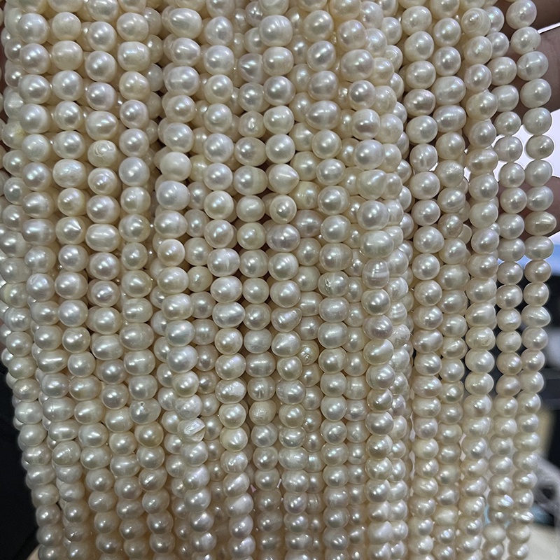 Chuỗi Hạt Ngọc Trai Trắng 5-6mm Tự Nhiên Dùng Để Làm Vòng Tay / Vòng cổ
