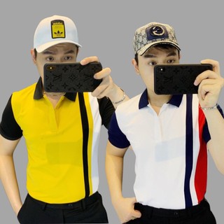 Áo thun nam có cổ phối một sọc thẳng nam tính