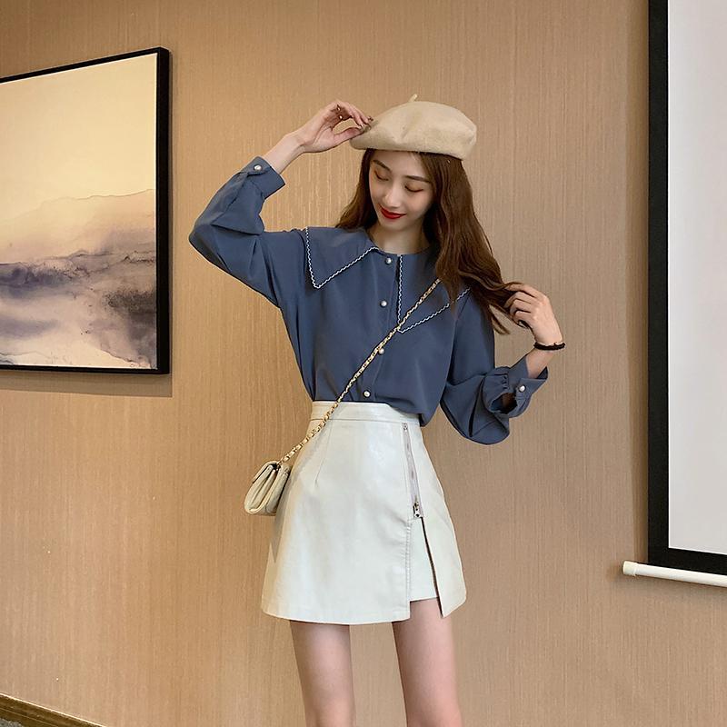 Chân Váy Da PU Lưng Cao Dáng Chữ A Thời Trang Mùa Thu Hàn Quốc