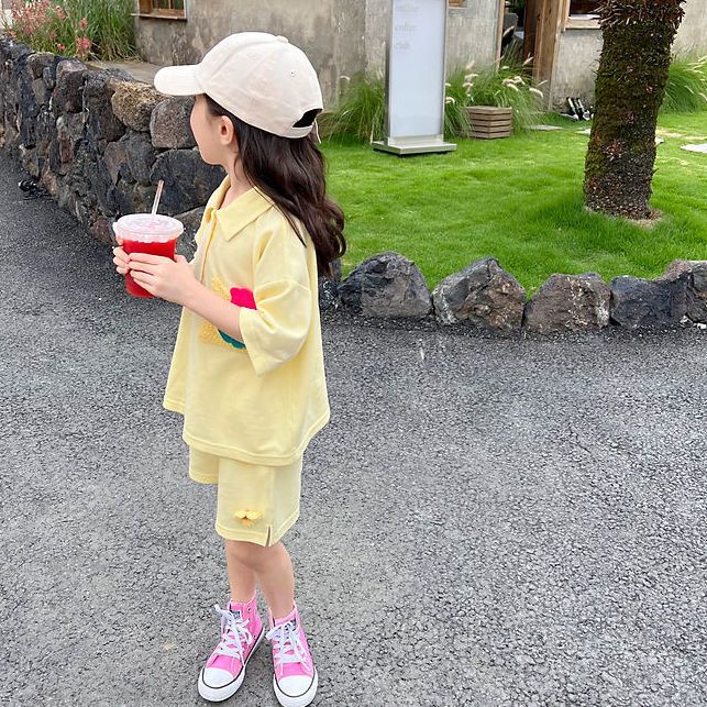 Set Áo Thun Tay Ngắn + Quần Short Họa Tiết Hoa Tulip Phong Cách Hàn Quốc Thời Trang Mùa Hè Mới 2023 Cho Bé Gái