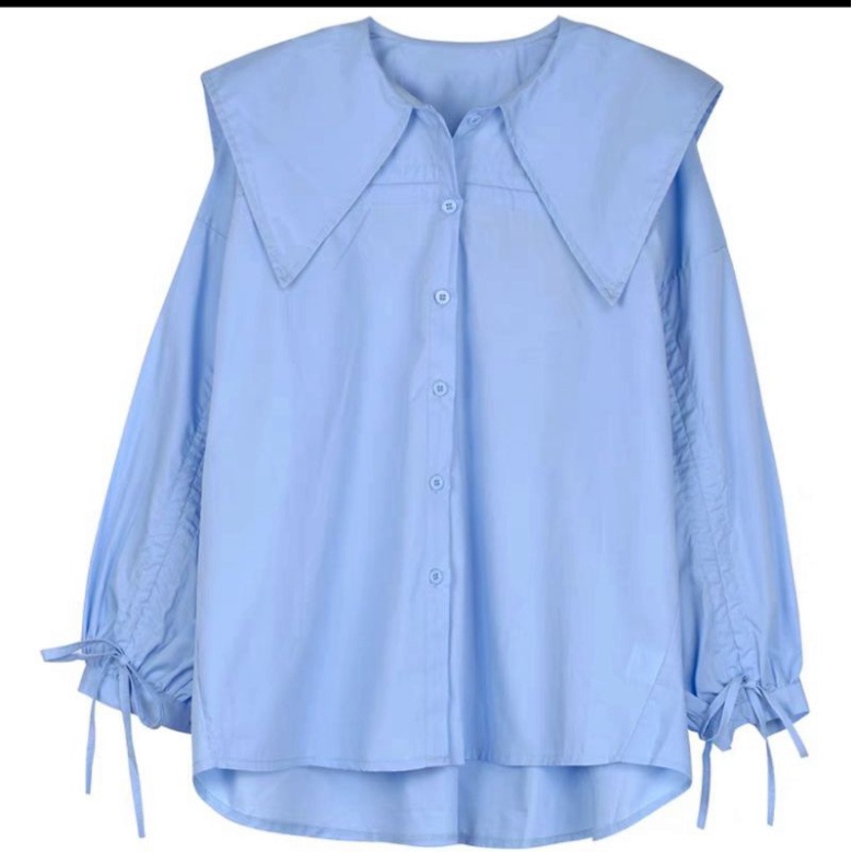 Áo sơ mi kiểu dáng rộng tiểu thư lá cổ nhọn tay rút dây oversize phong cách Hàn quốc phù hợp đi học, đi chơi, đi làm
