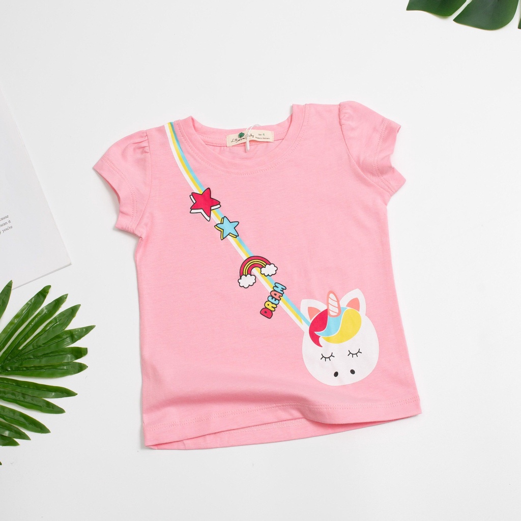 Áovải cotton 4 chiều bé gái LITIBABY ngắn tay in hình size từ 6 đến 10 tuổi.