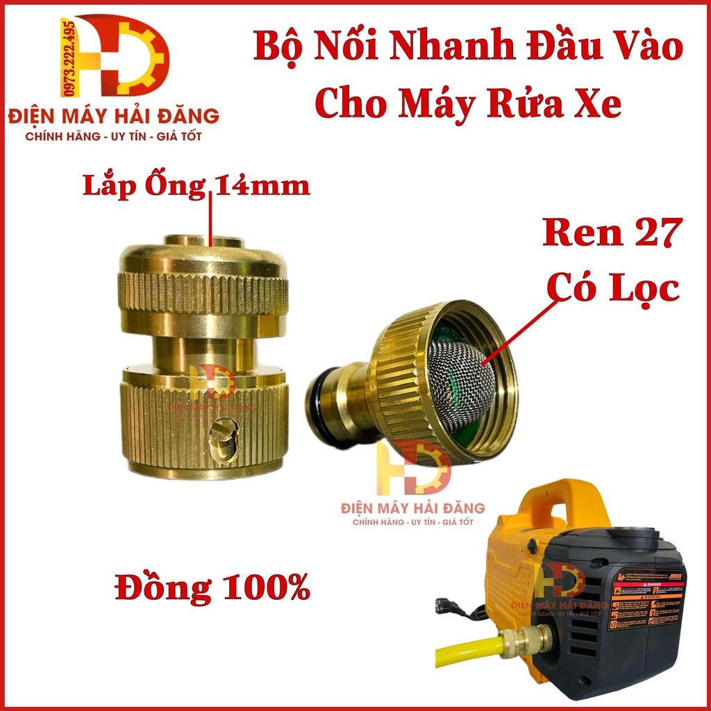 Bộ khớp nối nhanh đầu vào máy rửa xe,Khớp đồng nối nhanh đây cấp nước (Bộ Đầu Vào Bằng Đồng)