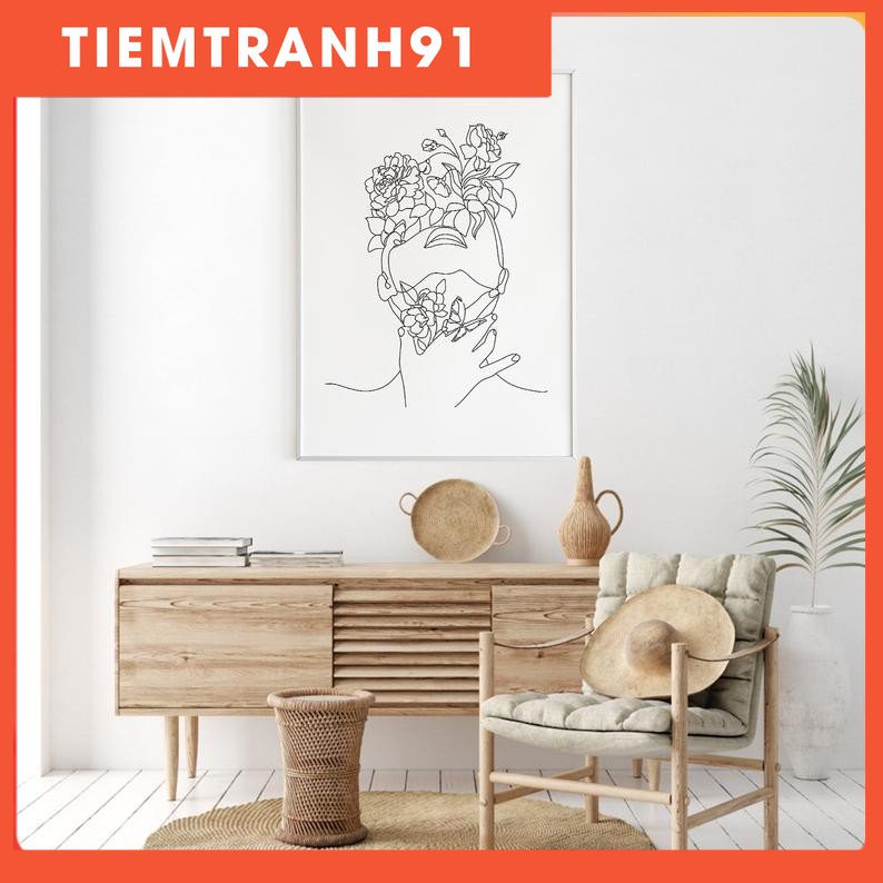 Tranh Canvas Cao Cấp | Tranh Head Of Flowers Art Print, Line Art Woman With Flowers, Flower Woman Li