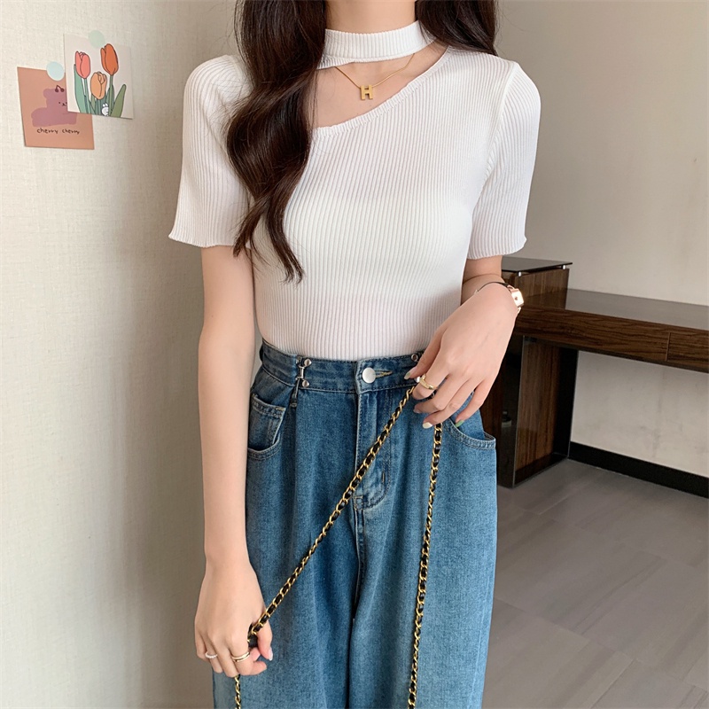 Áo Thun Tay Ngắn Đan Len Độc Đáo Thời Trang Cho Nữ