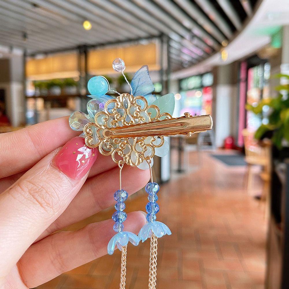 Trâm Cài Tóc Tua Rua Bằng Hợp Kim Hình Hoa Và Bướm Dễ Thương Cho Bé Gái