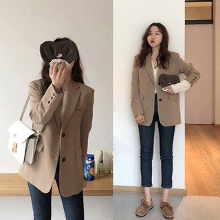 Sẵn Nâu-L(Hàng Đẹp)Ảnh thật 6 hình cuối-Áo khoác vest blazer thời trang xuân thu Hàn Quốc