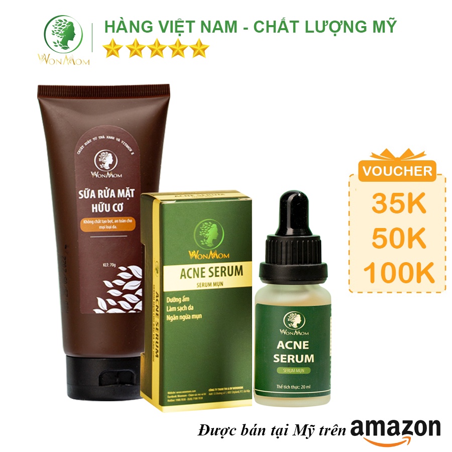 [ Giảm 35K - Đơn 329K ] Bộ làm sạch da và tạm biệt mụn Wonmom ( 1 Sữa rửa mặt + 1 Serum mụn )