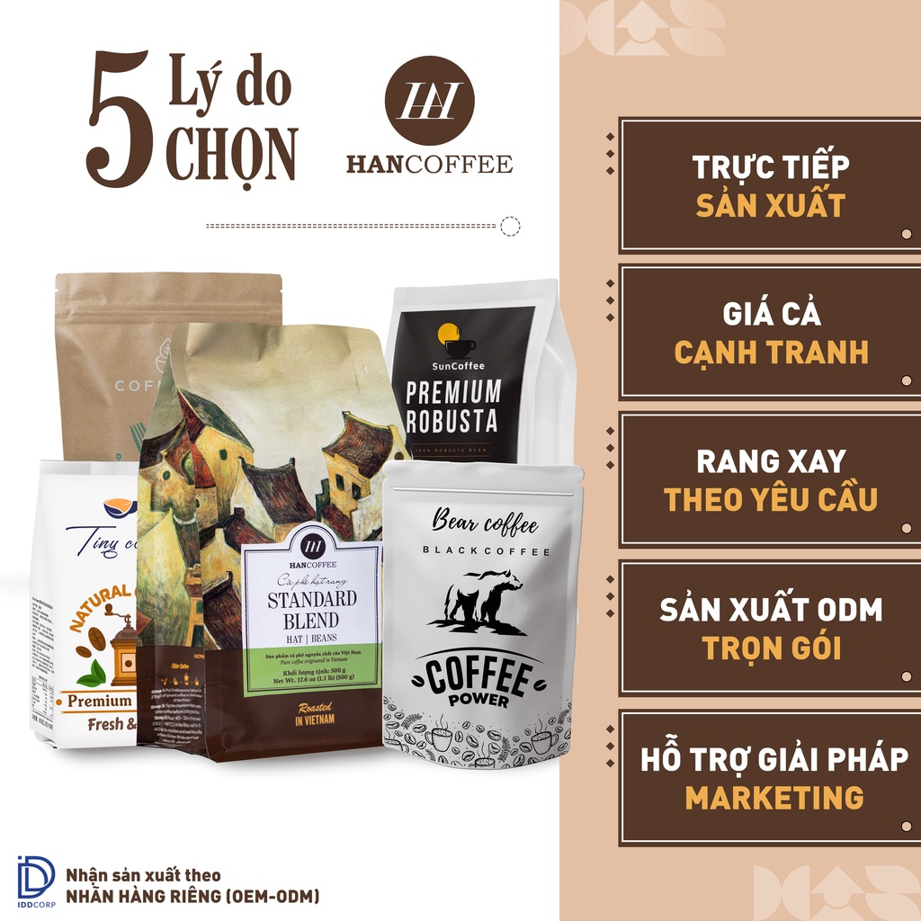 Cà Phê Robusta - Cafe Rang Mộc 100% HANCOFFEE Đắng Vừa, Hậu Ngọt, Dễ Uống 500G Pha Phin, Pha Máy,Nguyên Hạt