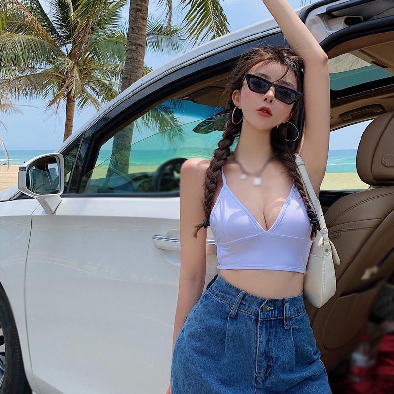 Áo Tank Top Hai Dây Màu Sắc Trơn Phong Cách Hàn Quốc Cho Nữ