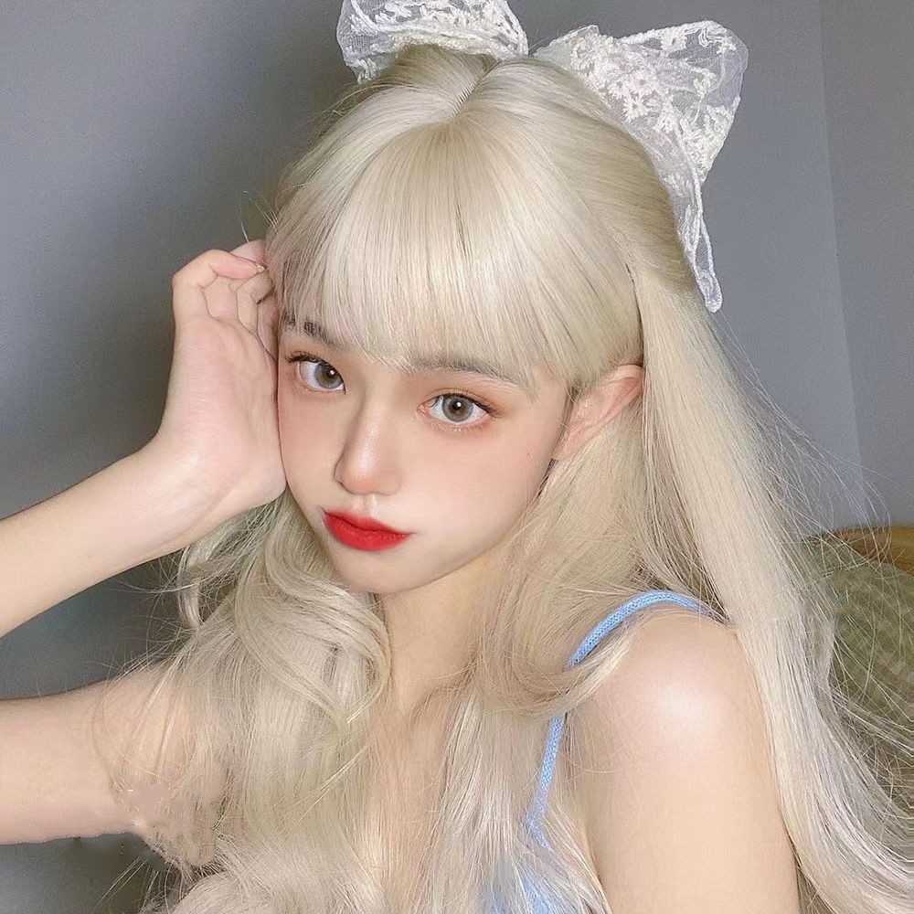 Bộ Tóc Giả Dài / Xoăn Màu Vàng Trắng Phong Cách Hàn Quốc Thời Trang Cho Nam Và Nữ