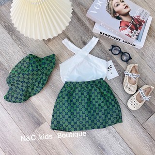 Set quần áo 3 ct (áo chéo + cv gu + mũ ) cho bé gái