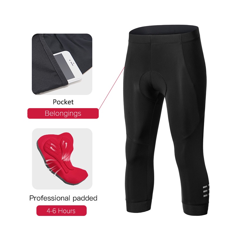 Santic Quần lửng đi xe đạp dài 3/4 màu đen có đệm 4d thoáng khí cho đi xe đạp leo núi/ đường trường WM1C05131
