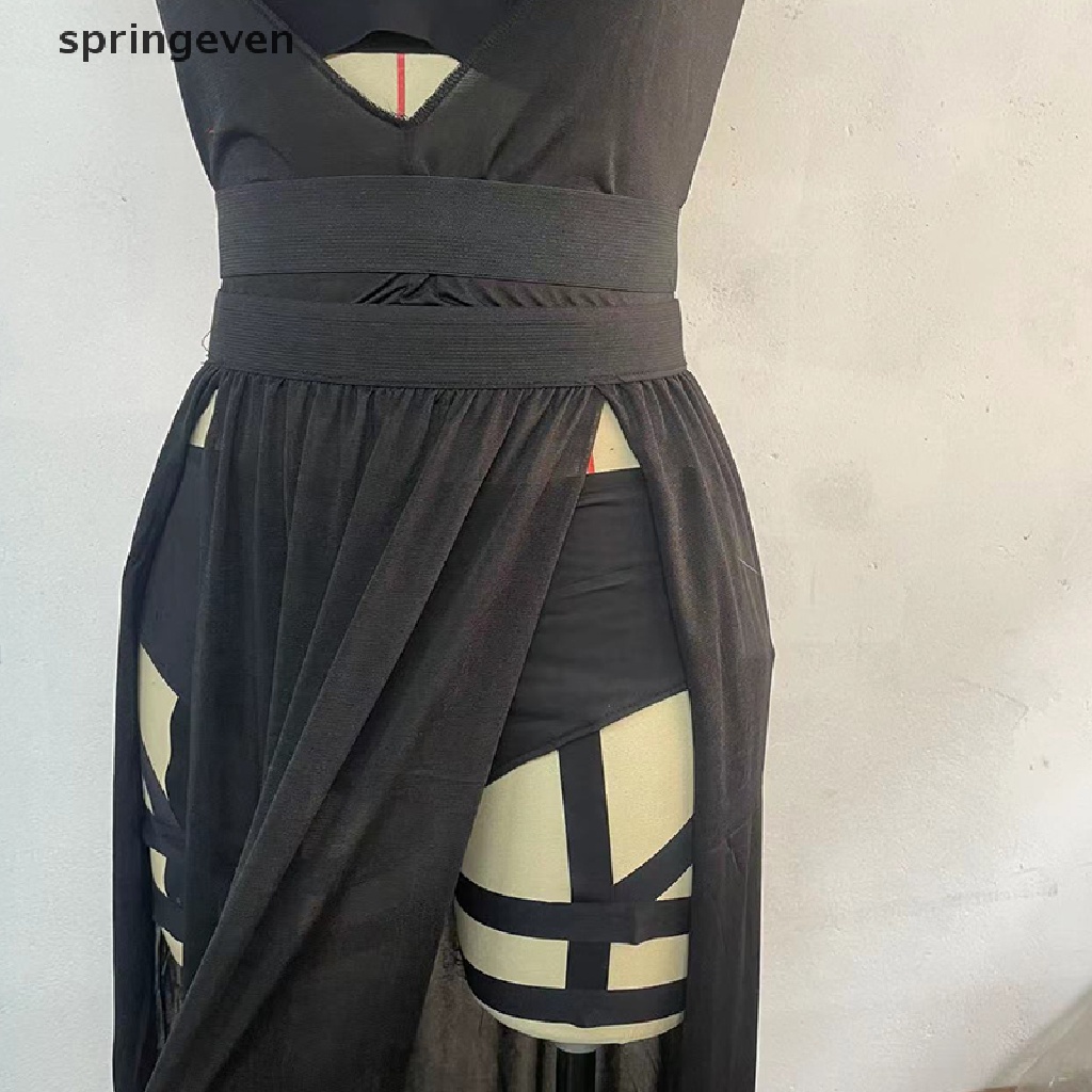 Bộ 3 Món Áo Croptop Sát Nách + Quần Lót Lưới Xẻ Tà Màu Đen Phong Cách Gothic Cổ Điển Thời Trang Mùa Hè Quyến Rũ Cho Nữ