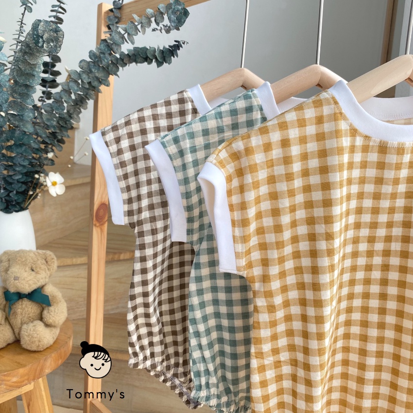 Body ngắn tay cho bé 0-24 tháng hoạ tiết gấu thun cotton xuất Hàn mềm mát