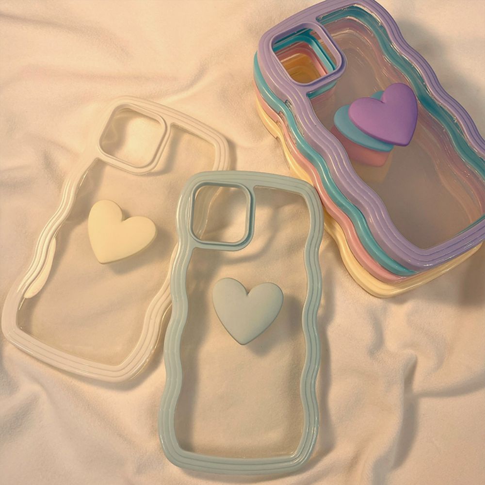 Ốp Điện Thoại TPU Mềm Bo Viền Họa Tiết Trái Tim 3D Màu Macaron Chống Nước Cho iPhone 14 11 13 12 Pro Max X XS XR
