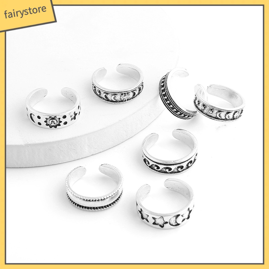 Set 1 / 7 Nhẫn Đeo Ngón Chân Mạ Điện Hình Trăng Sao Phong Cách Bohemian Thời Trang Đi Biển
