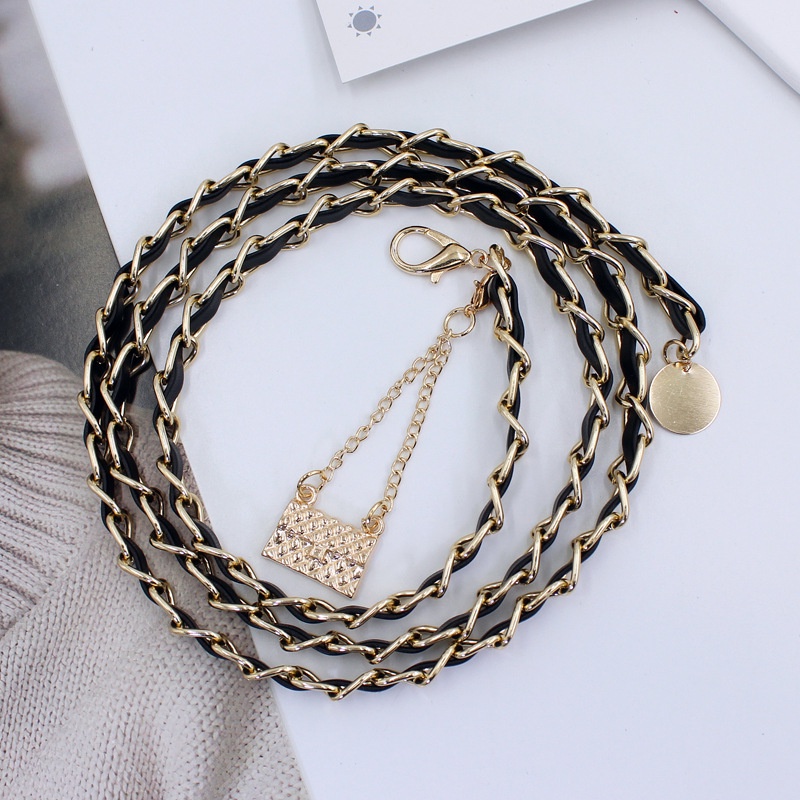 Thắt lưng móc xích dây túi nhỏ, đai váy nữ kim loại vòng xích phối dây da