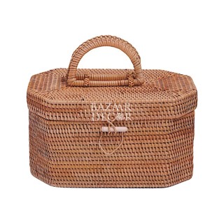 Giỏ mây tre đan lục giác có nắp 15x27x15cm có quai xách