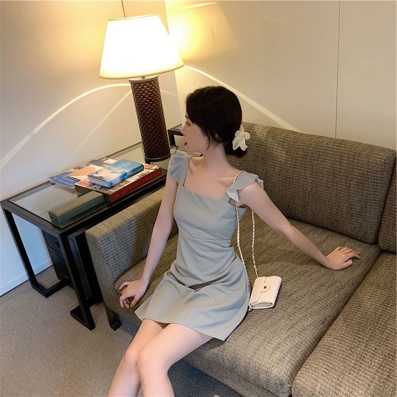 Đầm Hai Dây Nhún Bèo Phong Cách Retro Pháp Thời Trang Mùa Hè Mới 2023