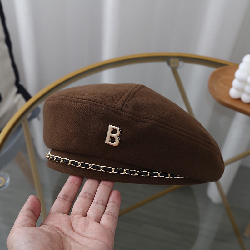 Mũ Beret Phối Dây Xích Phong Cách Thời Trang Thu Đông Hàn Quốc Cho Nữ
