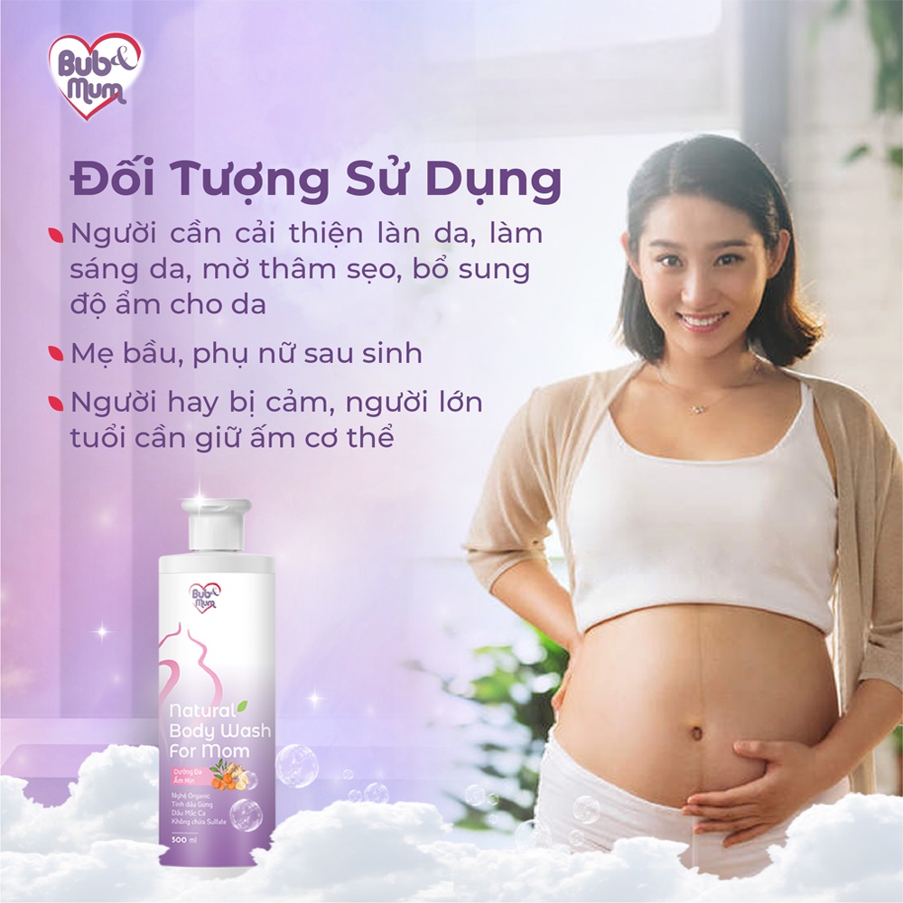 Sữa Tắm Thảo Mộc Gừng Nghệ Organic BuB&MuM 50g/500ml Làm Đều Màu Da, Giữ Ấm Cơ Thể Cho Bà Bầu Và Mẹ Sau Sinh