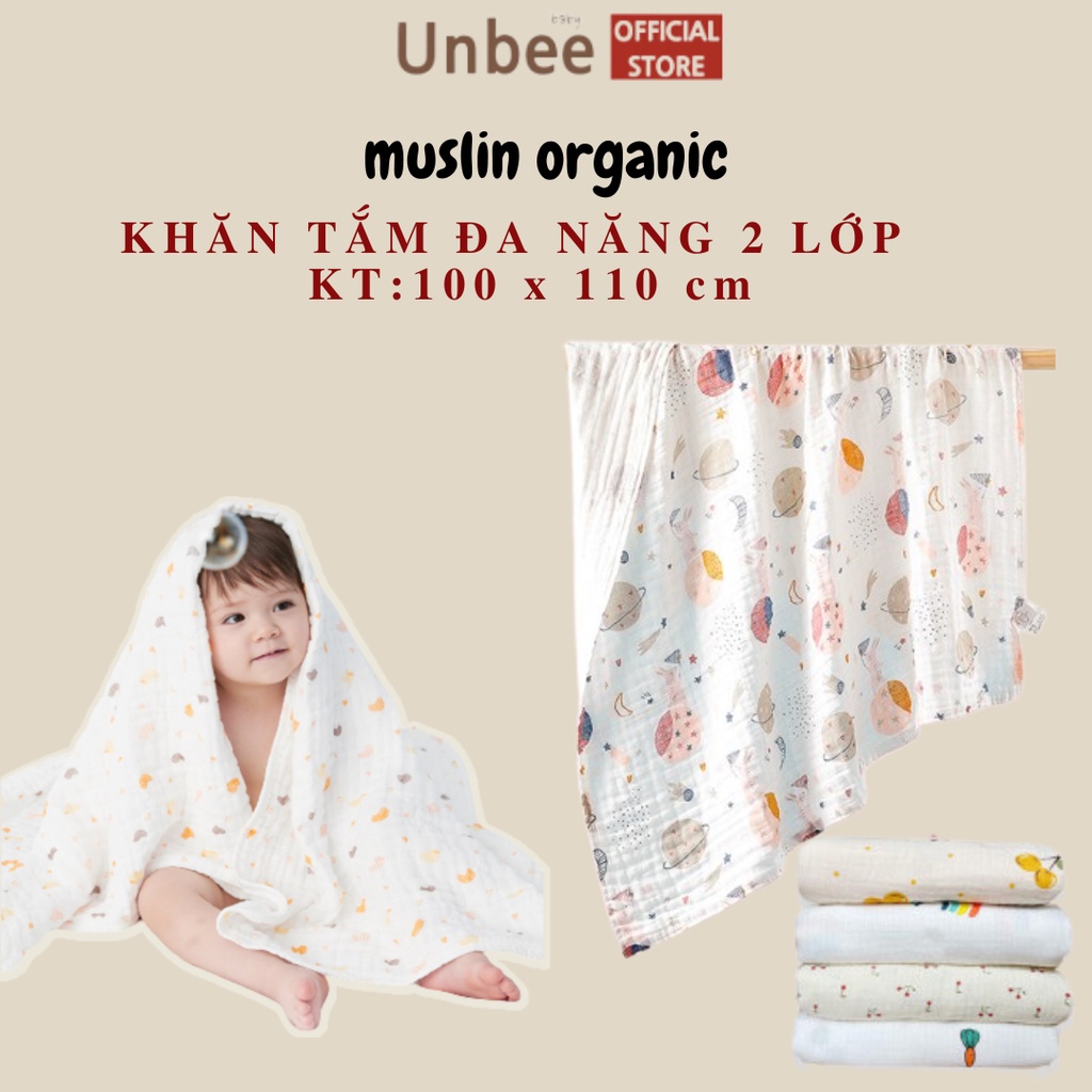 Khăn Tắm Xô Đa Năng Unbee Chất Xô Muslin Hàn 2 lớp ( 110x110cm ) PN010