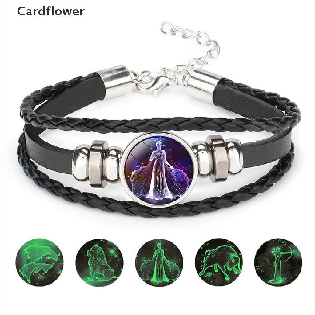 < Cardflower > Vòng Tay Da Dạ Quang Họa Tiết 12 Cung Hoàng Đạo Cho Nam Và Nữ