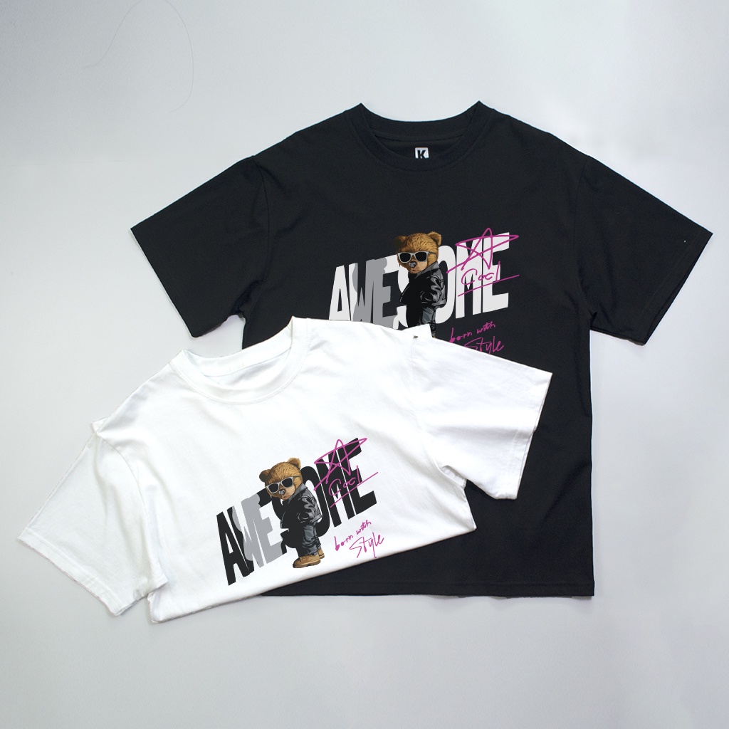 Áo Thun Nam Oversize KATUSCO In Hình Awesome Bear A2320, Cotton 100% 2 Chiều, Phom Rộng Từ 50-80Kg