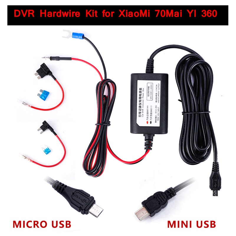 Bộ Dây Cáp Sạc Chuyển Đổi camera 3.2m 12v-24v Sang 5v 2.5a mini micro usb Cho xiaomi 70mai yi 360
