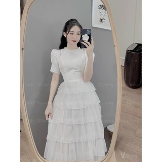 Đầm công chúa nhiều tầng dự tiệc cao cấp,đầm maxi nhiều tầng bồng bềnh đi biển, váy tiểu thư tay phồng sang trọng