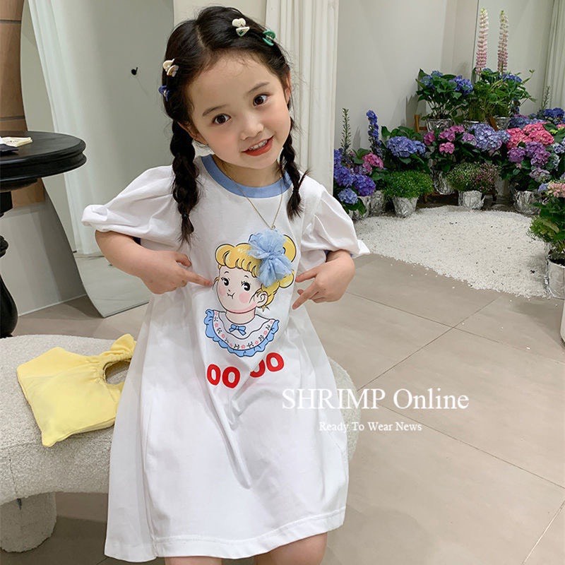 Váy Cotton Suông Cho Bé Gái WOWKIDS Tay Bồng Họa Tiết Hoạt Hình Từ 10-22kg