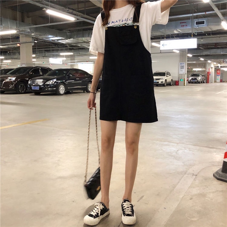 Váy Yếm Denim Dáng Rộng Phong Cách Hàn Quốc Thời Trang Mùa Hè Cho Nữ