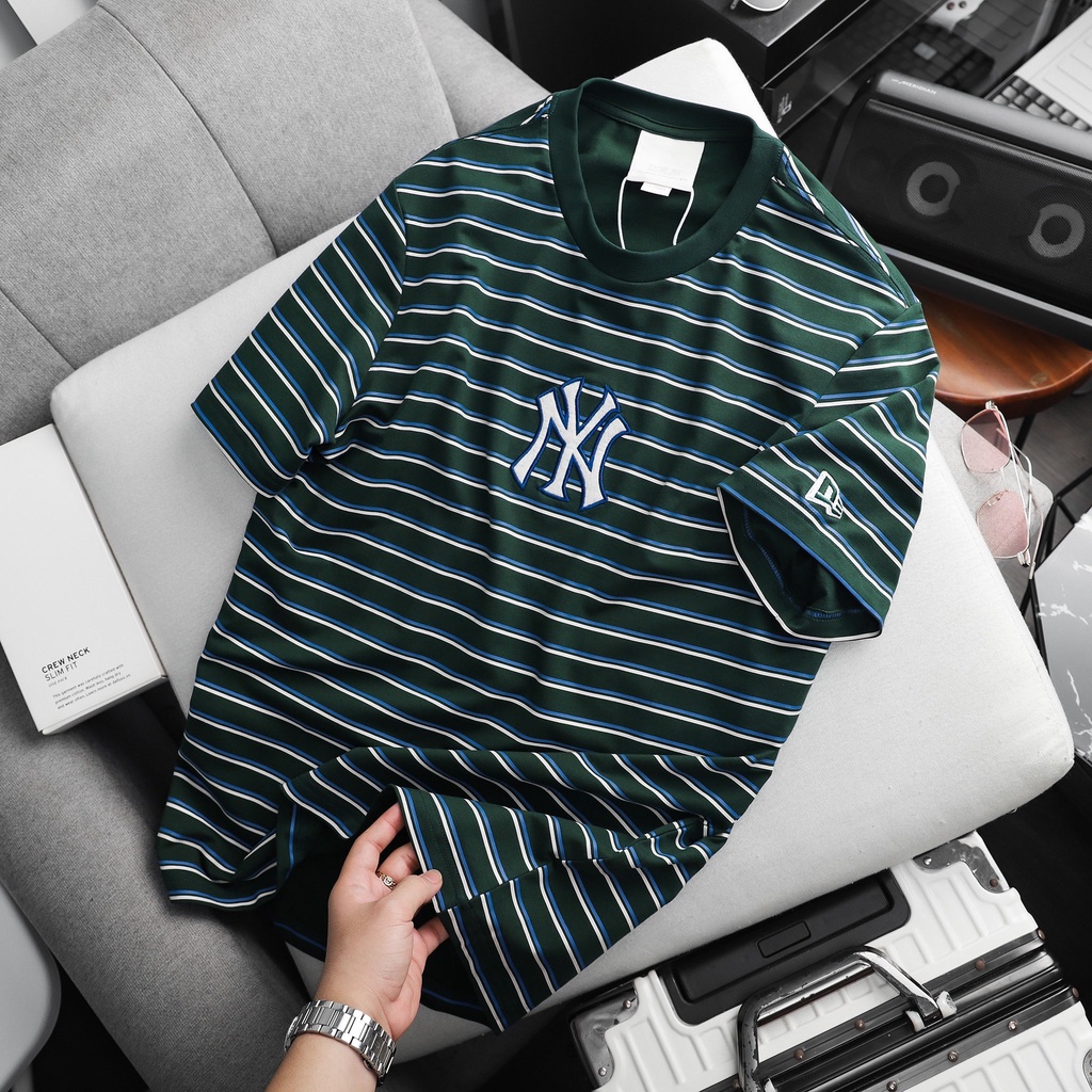 Áo thun thời trang unisex  kẻ sọc full,logo thêu nổi, chất cotton 100% MB09
