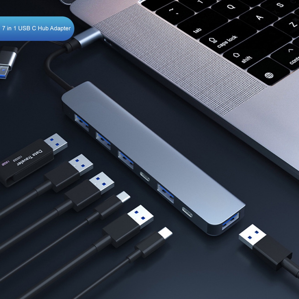 Bộ Chuyển Đổi USB Type-C Sang 7 Cổng Cắm Ổn Định Hình Hoa Hướng Dương Đa Năng Cho Máy Tính