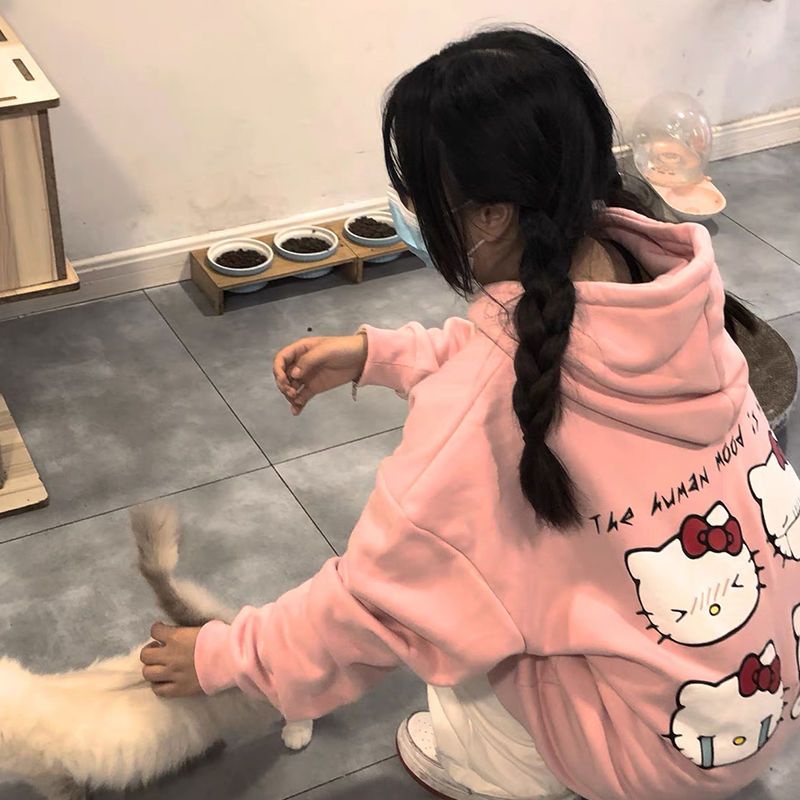 ❅Áo Khoác Họa Tiết Hoạt Hình Xinh Xắn Cá Tính❅Áo Hoodie In Hình Hello Kitty Dễ Thương Cho Nữ