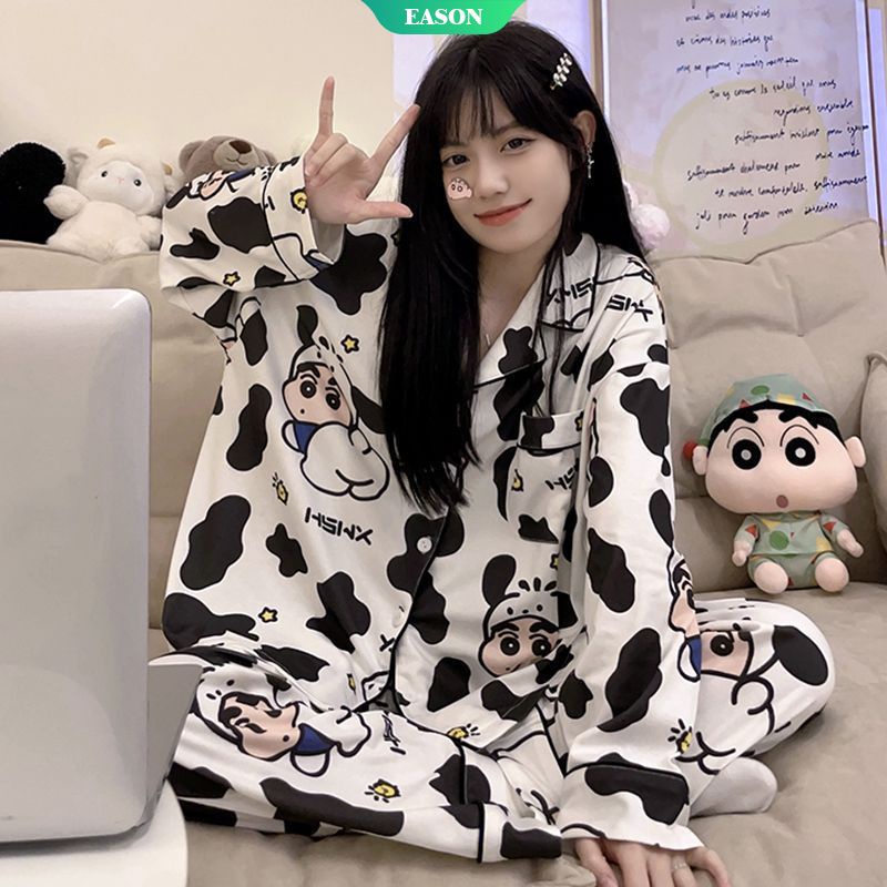 Bộ Đồ Ngủ Họa Tiết Bò Sữa Nhật Bản Thời Trang Xuân Thu 2023 Mới