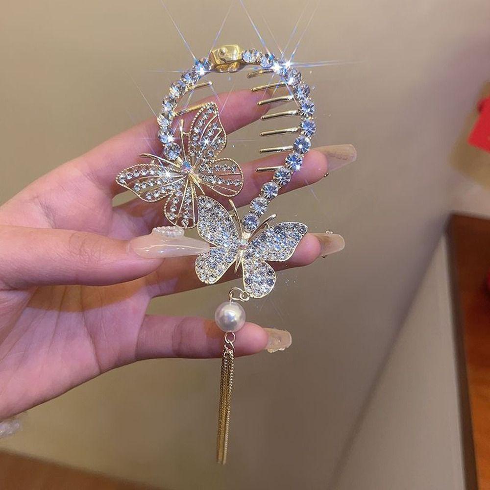 IVORY Kẹp Tóc Đuôi Công Đính Đá Phối Tua Rua Phong Cách Hàn Quốc Cho Nữ