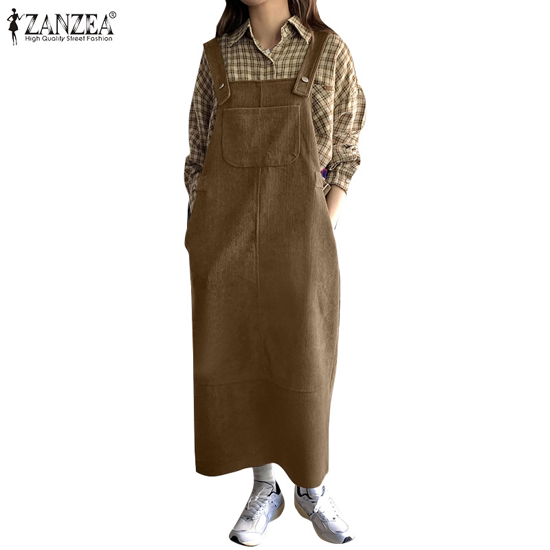 Zanzea Váy Yếm Dài Oversize Thời Trang Nữ Tính